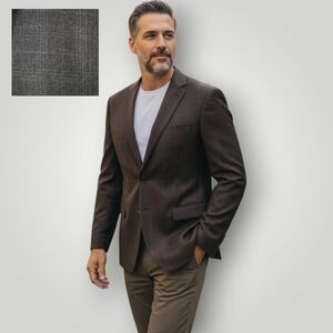 Calvin Klein 44R Brown Textured Wool Blazer Herringbone Sport Coat Mens